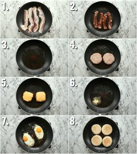 8 step by step photos showing how to make Breakfast sandwich fillings