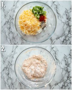 2 step by step photos showing how to make cream cheese filling