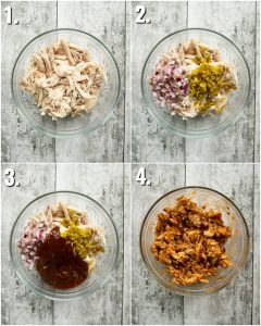 4 step by step photos showing how to make bbq chicken