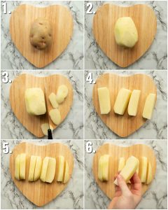 6 step by step photos showing how to cut chips
