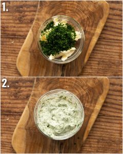 2 step by step photos showing how to make garlic butter
