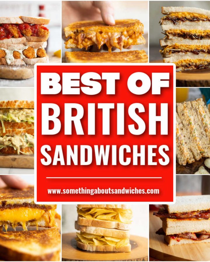 square collage of British sandwiches with text overlay