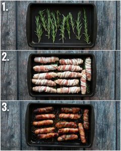 3 step by step photos showing how to cook pigs in blankets