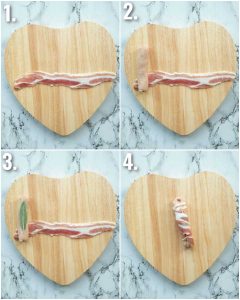4 step by step photos showing how to make pigs in blankets