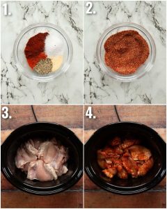 4 step by step photos showing how to prepare slow cooker chicken