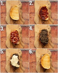 6 step by step photos showing how to make a haggis sandwich