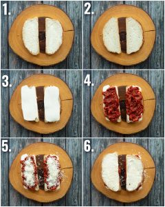 6 step by step photos showing how to make spicy grilled cheese
