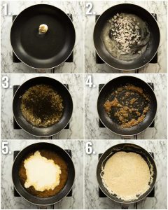 6 step by step photos showing how to make whiskey cream sauce