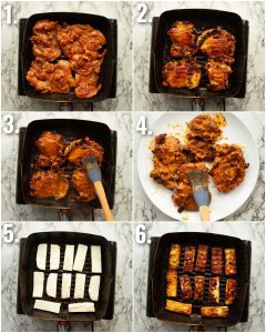 6 step by step photos showing how to cook peri peri chicken