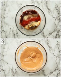 2 step by step photos showing how to make bbq mayo