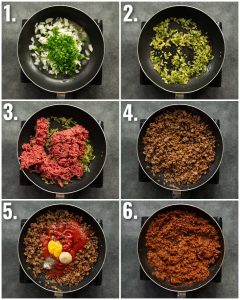 6 step by step photos showing how to make sloppy joe mix