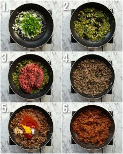 6 step by step photos showing how to make sloppy joes