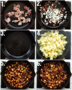 6 step by step photos showing how to make breakfast potatoes
