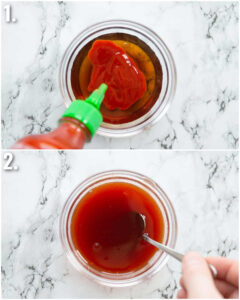 2 step by step photos showing how to make maple sriracha