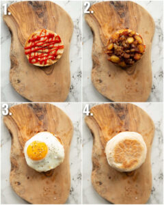 4 step by step photos showing how to make potato sandwich