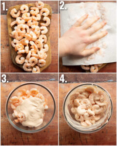 4 step by step photos showing how to make prawn cocktail