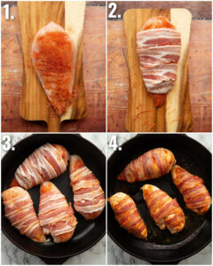 4 step by step photos showing how to make hunters chicken