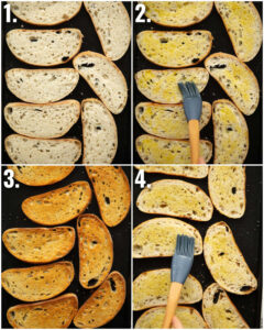 4 step by step photos showing how to toast ciabatta